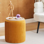 Round Ottoman with Storage Set of 2-Upholstered Velvet Vanity Stool - Image 3
