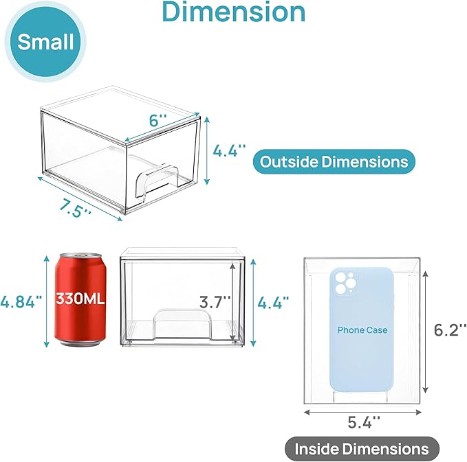 Vtopmart 8 Pack Clear Small Stackable Storage Drawers, Acrylic Bathroom Makeup - Image 2