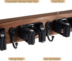 Broom Holder Wall Mount With 5 Slots & 4 Hooks，Rustic Wood Broom & Mop - Image 5