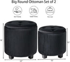 Big Round Ottoman with Storage Set of 2, Upholstered Velvet Vanity Stool - Image 3