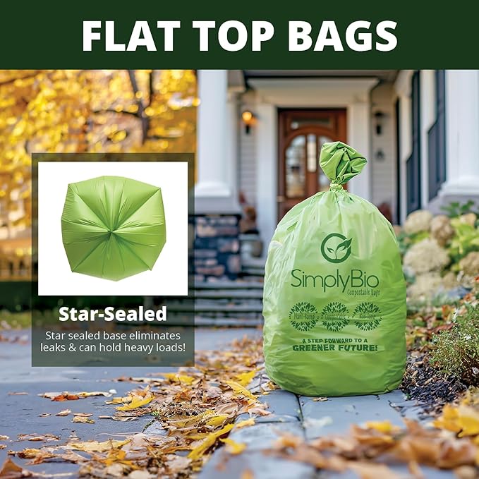 Simply Bio 30-33 Gallon Compostable Trash Bags Liners Flat-Top, Heavy Duty - Image 8