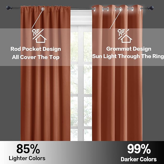 RYB HOME Small Curtains for Bathroom Windows, W 34 x L 36 inches, Burnt Orange - Image 5