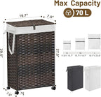 70L Slim Laundry Hamper with Lid & Wheels, 2-Park Rolling Laundry Basket with 4 - Image 4