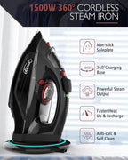 Cordless Iron for Clothes, 1500W Steam Iron Rapid Heating, Ceramic Soleplate - Image 2