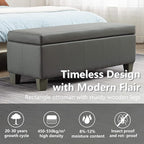Grey Faux Leather Ottoman with Storage, Rectangular Extra Long Storage Bench - Image 4