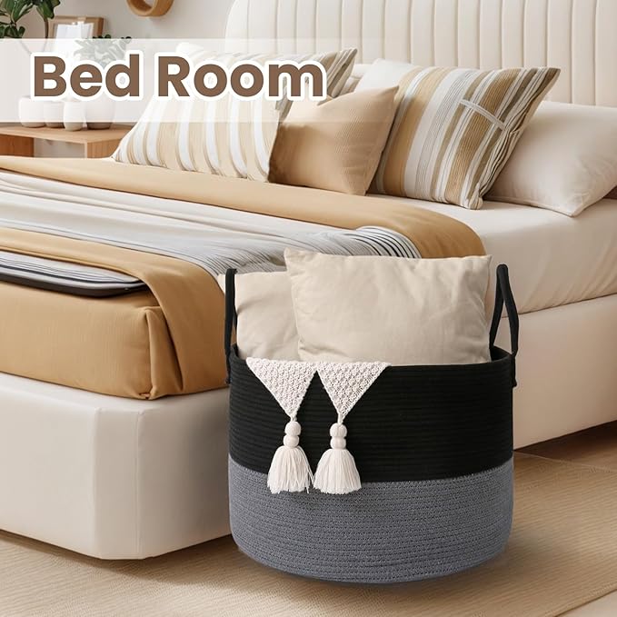 Woven Blanket Basket, 115L Large Rope Storage Bin - Image 6