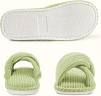 Evshine Summer House Slippers for Women Corduroy Cross Bow Indoor Slippers Open - Image 4