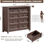 Farmhouse 8 Drawer Dresser for Bedroom, 43.3" Wide Dresser TV Stand, Storage - Image 2
