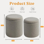 Round Ottoman with Storage Set of 2-Upholstered Sherpa Vanity Stool - Image 3