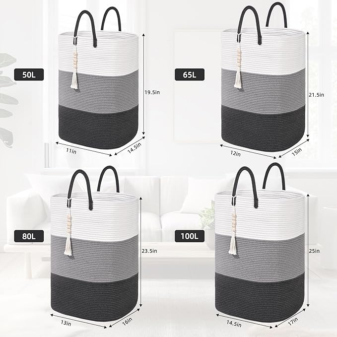 Woven Laundry Basket for Clothes, 100 L Large Rectangle Laundry Hampers - Image 8