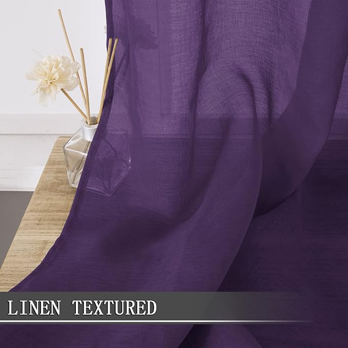 Tollpiz Sheer Curtains Bedroom Linen Textured Curtain Sheers Light Filtering - Image 2