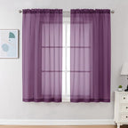 Chyhomenyc Plum Sheer Curtains 63 Inch Length 2 Panels, Rod Pocket Solid Window by Chyhomenyc