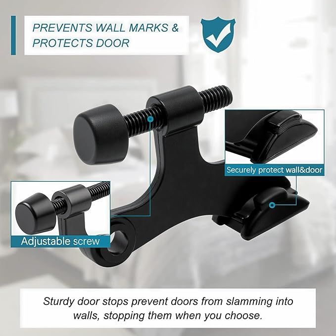 12 Pack Hinge Pin Black Door Stopper, Adjustable Heavy Duty Hinge Pin Door Stop - Image 2