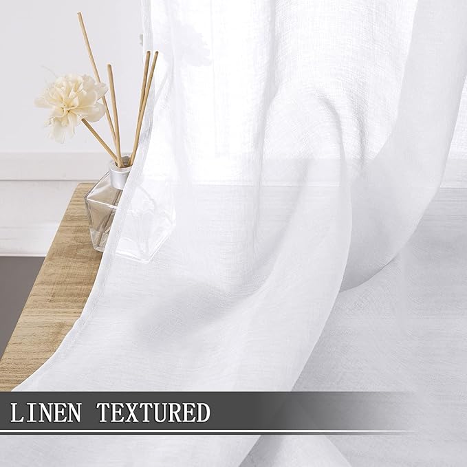 Tollpiz Sheer Curtains Linen Textured Bedroom Curtain Sheers Light Filtering - Image 2