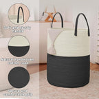 Large Woven Laundry Basket Hamper, 60L Cotton Rope Storage Bin - Image 6