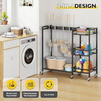 Broom Holder with Cleaning Supplies Organizer, Movable Broom Closet Storage - Image 3