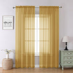 Chyhomenyc Gold Sheer Curtains 84 inches Long 2 Panels Set by Chyhomenyc