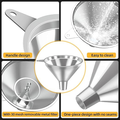 3 Pack Stainless Steel Kitchen Funnel Set, funnels - Image 2