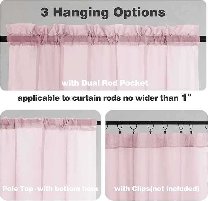 Chyhomenyc Sheer Curtains 36 inch Length 2 Panels, Light Filtering Voile Rod - Image 3