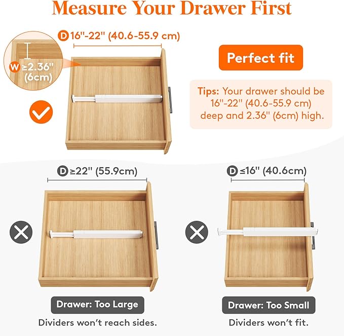 Lifewit 4 Pack Kitchen Drawer Dividers 2.36" High, Plastic Expandable - Image 4