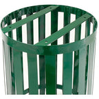 Global Industrial 36 Gallon Outdoor Slatted Steel Round Trash Can - Image 5
