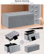 Folding Storage Ottoman, Velvet Storage Bench, Removable Divider, - Image 7