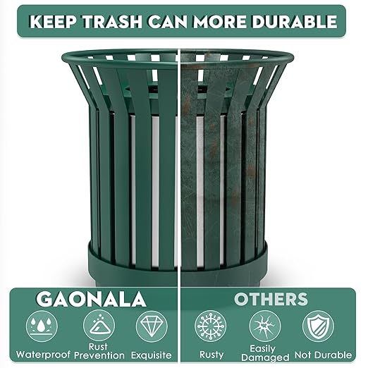 25.2IN Round Large Outdoor Trash Can, Heavy Duty Metal Slatted Garbage Can - Image 4