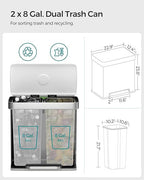 SONGMICS Kitchen Trash Can, 16 Gallon Dual Compartment Garbage Can, 60L Pedal - Image 3