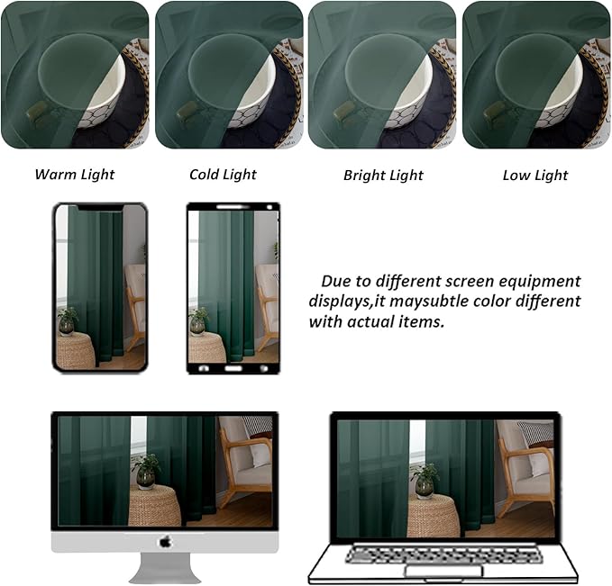 Chyhomenyc Hunter Green Sheer Curtains 84 inches Long 2 Panels Set, Light - Image 4
