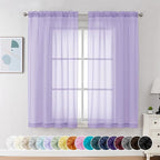 Chyhomenyc Lilac Sheer Curtains 54 Inch Long 2 Panels, Light Filtering Rod - Image 2