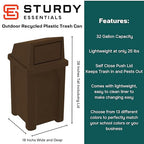 32 Gallon Square 100% Recycled Plastic Heavy Duty Outdoor Trash Can - Image 2