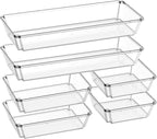 6 Pack Large Clear Plastic Drawer Organizer Trays, Desk Drawer Organizers and by JOLLYIN