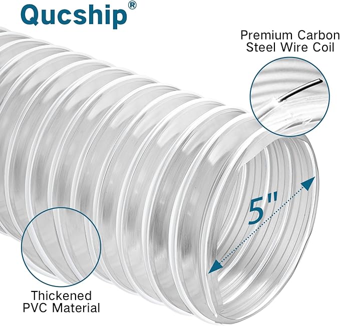 Heavy PVC Dust Collection Hose 5" x 10', Puncture Resistant PVC Dust Collection - Image 2