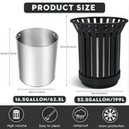 16Gallon/62L Commercial Outdoor & Indoor Metal Trash Can, Outdoor Slatted Trash - Image 6