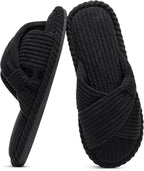 Evshine Summer House Slippers for Women Corduroy Cross Bow Indoor Slippers Open by Evshine