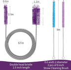 2 Pcs Tube Cleaning Brushes Flexible Long Drain Brush, 67 inch Stainless Steel - Image 2