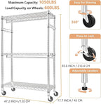 Heavy Duty Rolling Garment Rack 3 Tiers Adjustable Wire Shelving Clothes Rack - Image 8