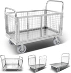 Platform Truck with Cage, 6 in1 Foldable Heavy Duty Steel Flatbed Cart by Warmyou