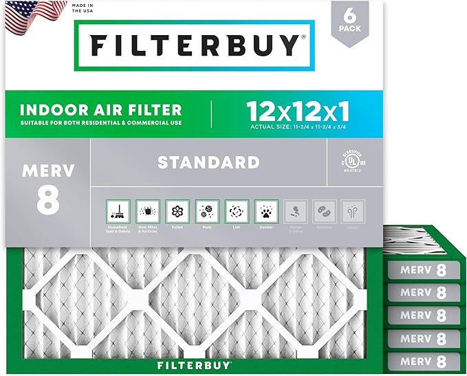 Filterbuy 12x12x1 Air Filter MERV 8 Dust Defense Replacement, Electrostatic by Filterbuy