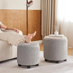 Big Round Ottoman with Storage Set of 2, Upholstered Velvet Vanity Stool - Image 4
