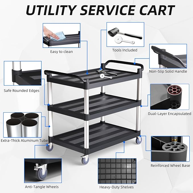 Plastic Utility Cart with Anti-Tangle Wheels, Solid Armrests, 350 Lbs Heavy - Image 5