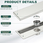 uxcell Rectangular Shower Drain, Brushed 304 Stainless Steel Odor-Proof Floor - Image 3