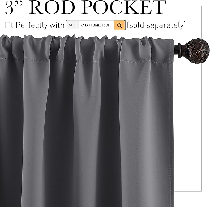 RYB HOME Blackout Curtains for Living Room, Room Darkening Small Window - Image 2