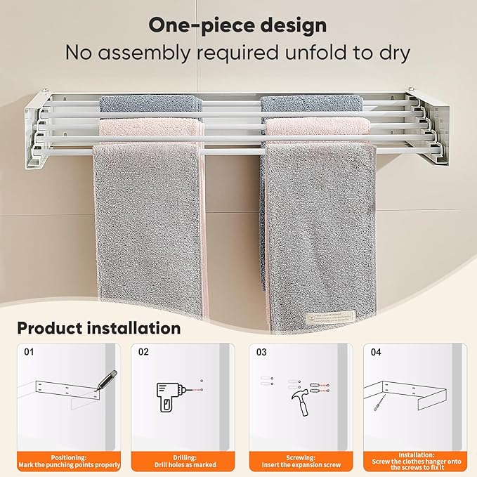 Clothes Drying Rack 20 inches Foldable Wall Mount Laundry Rack Folding Indoor - Image 7