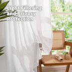 YoungsTex White Linen Semi Sheer Curtains 108 Inch Length 2 Panels, Light - Image 3