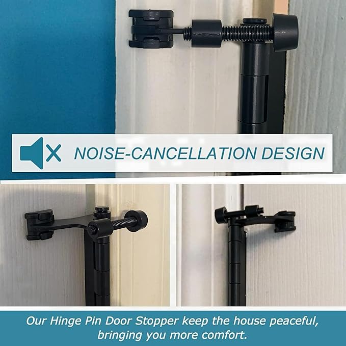 8 Pack Hinge Pin Black Door Stopper, Adjustable Heavy Duty Hinge Pin Door Stop - Image 6