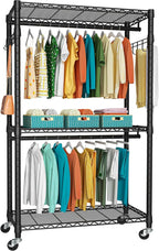 FUTASSI P1 Heavy Duty Garment Rack, 3 Tiers Adjustable Rolling Metal Closet by FUTASSI