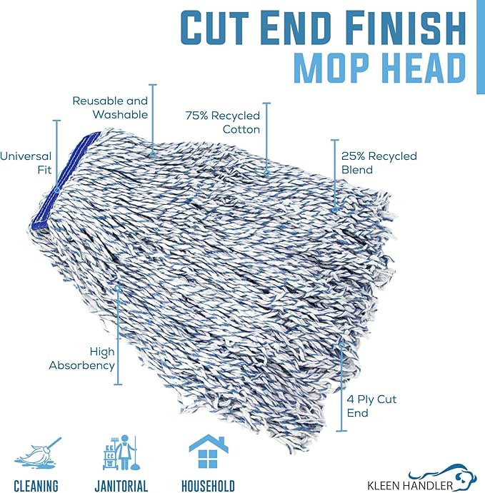 KLEEN Handler Cut End Finish Mop | 1.25" Universal Headband Maximum Absorption - Image 2