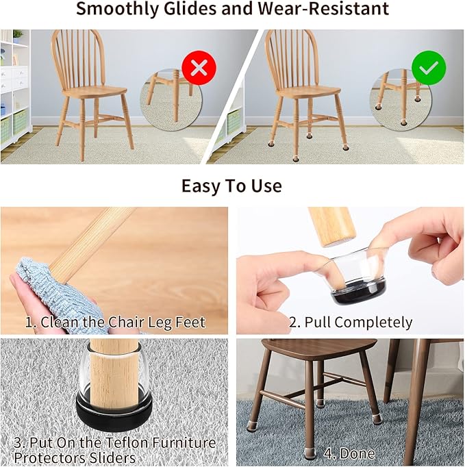 Ezprotekt 24 Pcs Clear Chair Leg Sliders - Image 6