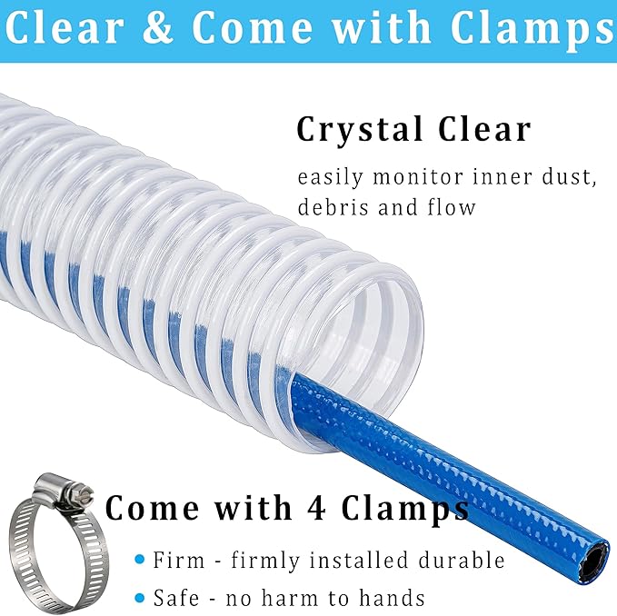 Dust Collection Hose 1-1/2 in × 10 ft Heavy Duty Clear Flexible PVC Reinforced - Image 3